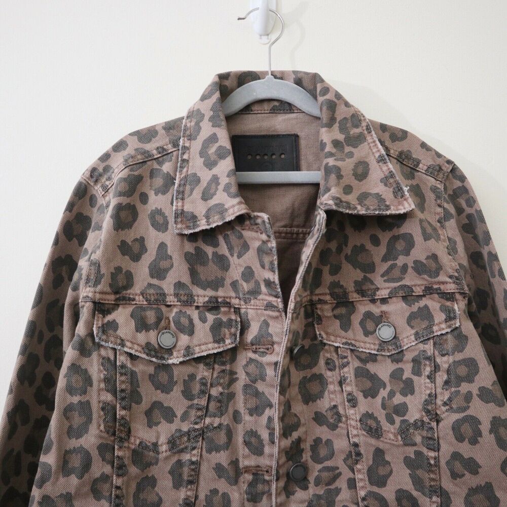 Blank NYC Size S Catwalk Denim Trucker Jacket Animal Print Distressed - Picture 5 of 12
